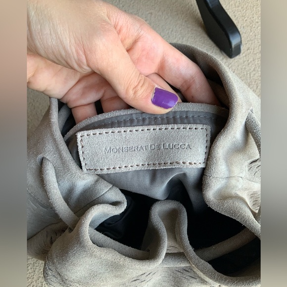 MONSERAT DE LUCCA Perforated Leather Suede Light Grey Small Backpack LIKE NEW - Picture 2 of 16